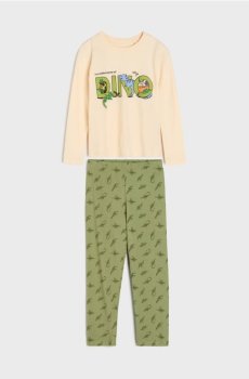 Двокомплектна бавовняна піжама з динозаврами - кремовий