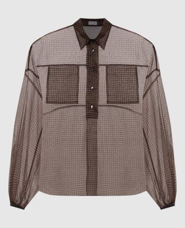 Коричневые блузки из шелка в узор