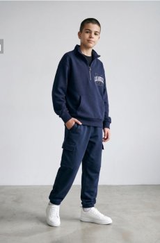 Трикотажна худі half-zip з написом Los Angeles - темно-синій