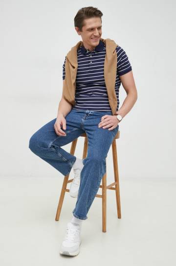 Хлопковое поло Polo Ralph Lauren цвет синий узорный Хлопковое поло Polo Ralph Lauren цвет синий узорный