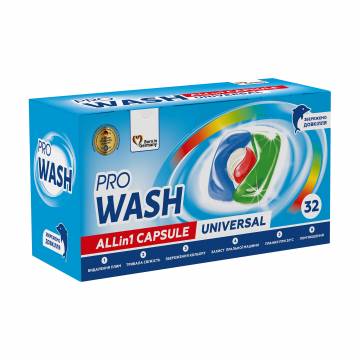 Капсулы для стирки Pro Wash All in 1 Universal, 32 цикла стирки, 32 шт Капсулы для стирки Pro Wash All in 1 Universal, 32 цикла стирки, 32 шт