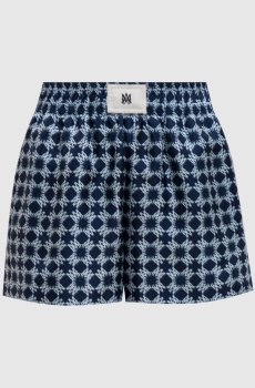 Синие шорты из шелка в принт монограммы логотипа