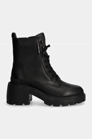 Полусапожки Tommy Jeans TJW MID HEEL BOOT LEATHER женские цвет чёрный каблук кирпичик EN0EN02640 Полусапожки Tommy Jeans TJW MID HEEL BOOT LEATHER женские цвет чёрный каблук кирпичик EN0EN02640