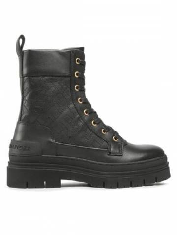 Tommy Hilfiger Черевики туристичні Lace Up Zip Boot Monogram FW0FW06849 Чорний Tommy Hilfiger Черевики туристичні Lace Up Zip Boot Monogram FW0FW06849 Чорний