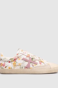 Белые кожаные кеды Stevend в принт