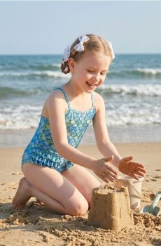 Суцільний купальник з воланами - steel blue