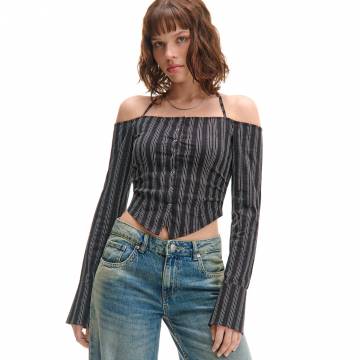 Cropp - Картата сорочка з завязкою - чорний Cropp - Картата сорочка з завязкою - чорний