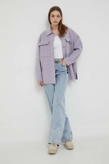 Шерстяная куртка-бомбер Calvin Klein цвет фиолетовый переходная Шерстяная куртка-бомбер Calvin Klein цвет фиолетовый переходная