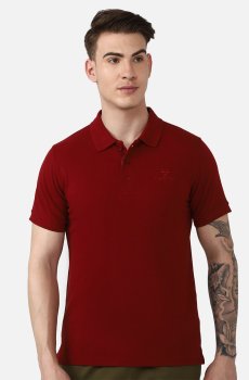 hummel Men Red Polo Collar T-shirt