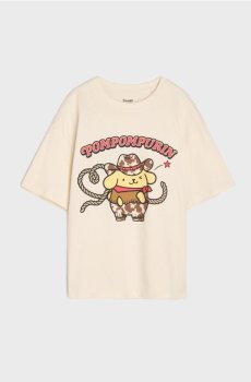 Бавовняна oversize футболка з принтом PomPomPurin - бежевий