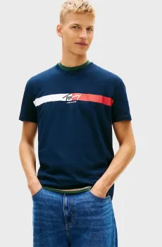 Мужская темно-синяя футболка SIGNATURE STRIPE Синий M Tommy Jeans DM0DM22539