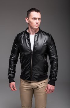 Мужской бомбер кожаный черный RA-1910-black