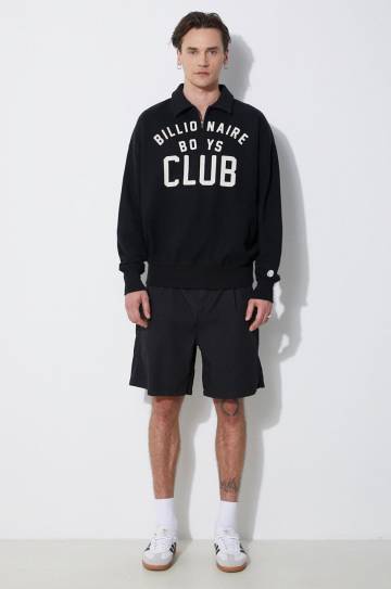 Хлопковая кофта Billionaire Boys Club Collared Half Zip Sweater цвет чёрный с принтом B24125 Хлопковая кофта Billionaire Boys Club Collared Half Zip Sweater цвет чёрный с принтом B24125