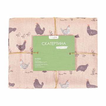 Кухонная скатерть Home Line Прогулка с цыплятами, розовая, 120*150 см (полупанама) (183701)