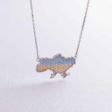 Колье "Карта Украины" в серебре (голубые, желтые фианиты) 4034-2563 Колье "Карта Украины" в серебре (голубые, желтые фианиты) 4034-2563