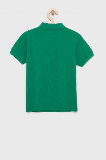 Детское хлопковое поло United Colors of Benetton цвет зелёный однотонный Детское хлопковое поло United Colors of Benetton цвет зелёный однотонный