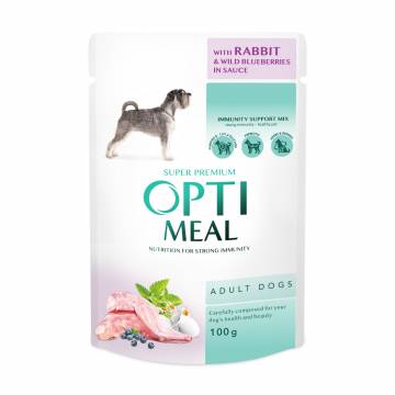 Влажный корм для взрослых собак Optimeal Super Premium, с кроликом и черникой в соусе, 100 г Влажный корм для взрослых собак Optimeal Super Premium, с кроликом и черникой в соусе, 100 г