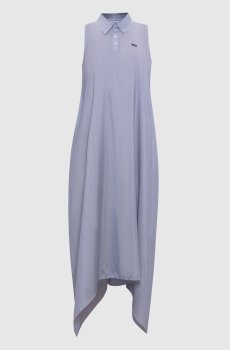 Голубое платье из шелка в полоску с логотипом