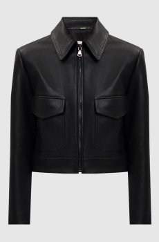 Черная кожаная куртка с отложным воротником
