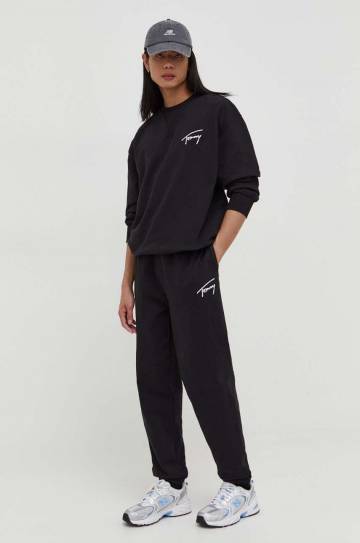 Хлопковые спортивные штаны Tommy Jeans цвет чёрный однотонные Хлопковые спортивные штаны Tommy Jeans цвет чёрный однотонные