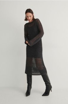 Reserved - Ажурна сукня з металевою ниткою - чорний - 7325B-99L