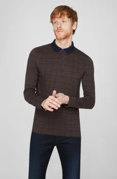 Мужское темно-коричневое поло с узором Коричневый S Pierre Cardin РС.-C5 30464.3038