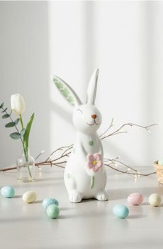 Великодня стояча декорація у формі зайця з квіткою - різнобарвний