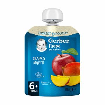 Детское фруктовое пюре Gerber Яблоко и манго, с 6 месяцев, 90 г (пауч) Детское фруктовое пюре Gerber Яблоко и манго, с 6 месяцев, 90 г (пауч)