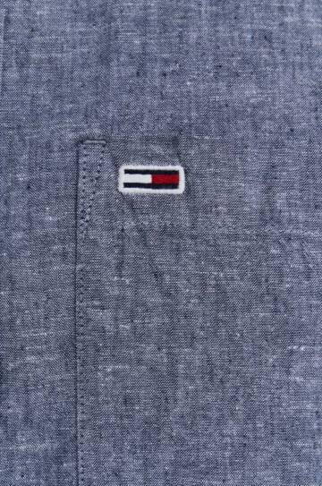 Рубашка с примесью льна Tommy Jeans цвет серый regular со стойкой Рубашка с примесью льна Tommy Jeans цвет серый regular со стойкой