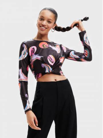 Desigual Блузка MONSIEUR CHRISTIAN LACROIX Smile 22WWTK76 Чорний Slim Fit Desigual Блузка MONSIEUR CHRISTIAN LACROIX Smile 22WWTK76 Чорний Slim Fit