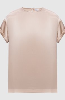 Бежевая блуза из шелка с цепочкой мониль