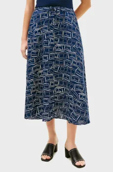 Женская темно-синяя льняная юбка с узором FLARE Синий S Tommy Hilfiger WW0WW50753