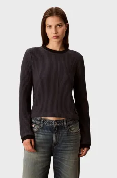 Женский темно-синий лонгслив WAFFLE TEE Синий S Calvin Klein Jeans LV047D225G