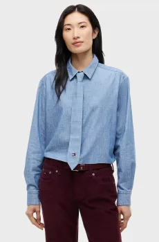 Женская голубая рубашка CHAMBRAY TIE Голубой S Tommy Jeans DW0DW23556
