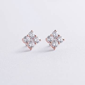 Серьги - пусеты "Fleur" с фианитами (красное золото) с09124 Серьги - пусеты "Fleur" с фианитами (красное золото) с09124