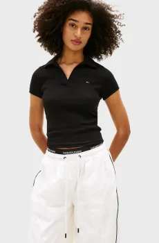 Женское черное поло SLIM RIB Черный XS Tommy Jeans DW0DW22326