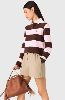Женское поло в полоску Разноцветный 36 MAJE MFPSW00212_Brown-Pink