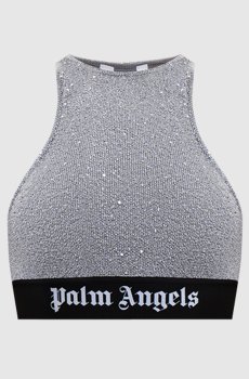 Серый топ в пайетке с логотипом