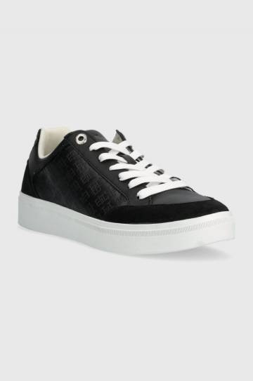 Кожаные кроссовки Tommy Hilfiger COURT SNEAKER MONOGRAM цвет чёрный FW0FW07812 Кожаные кроссовки Tommy Hilfiger COURT SNEAKER MONOGRAM цвет чёрный FW0FW07812