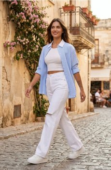 Джинси широкого крою з високою талією - білий