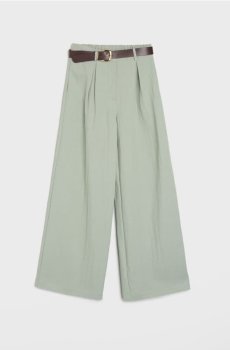 Штани wide leg з поясом, з додаванням віскози - блідо-бірюзовий