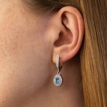 Серебряные серьги с голубыми топазами и фианитами GS-02-086-3010 Серебряные серьги с голубыми топазами и фианитами GS-02-086-3010
