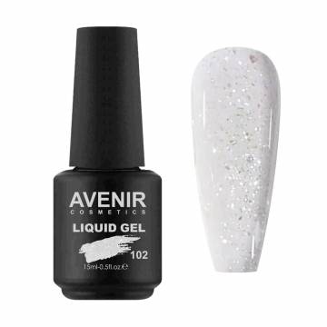 Жидкий гель для наращивания ногтей Avenir Cosmetics Liquid Gel с блестками, 102, 15 мл Жидкий гель для наращивания ногтей Avenir Cosmetics Liquid Gel с блестками, 102, 15 мл