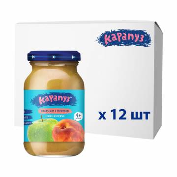 Детское фруктовое пюре Карапуз Яблоко и персик, от 4 месяцев, 12*170 г Детское фруктовое пюре Карапуз Яблоко и персик, от 4 месяцев, 12*170 г