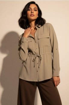 Сорочка з кишенями карго та зав’язкою на талії - темно-зелений
