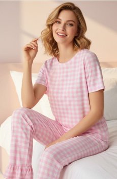 Двокомплектна піжама в клітинку - рожевий