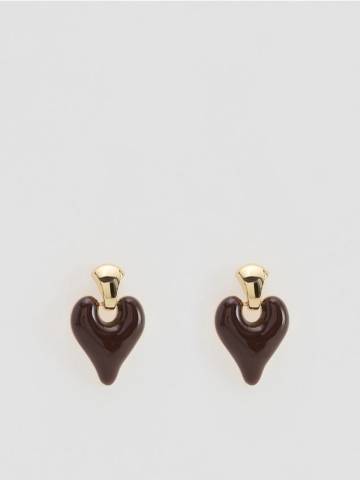 Reserved - Довгі сережки у формі серця - темно коричневий - 449FD-89X