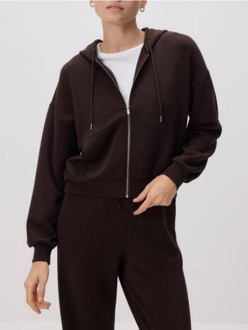 Reserved - Кофта на блискавці з модалу - темно коричневий - 688GA-89X