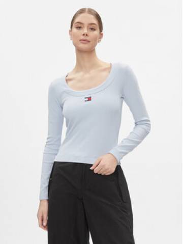 Tommy Jeans Блузка Tjw Slim Badge Rib Tee Ls DW0DW17397 Блакитний Slim Fit Tommy Jeans Блузка Tjw Slim Badge Rib Tee Ls DW0DW17397 Блакитний Slim Fit