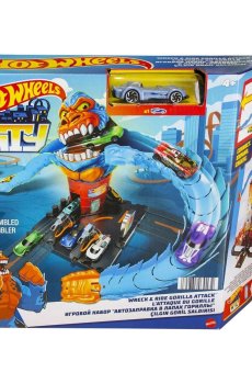 Игровой набор Hot Wheels Опасные создания Спасение от гориллы, от 4 лет, 9*30*26 см (HDR30)